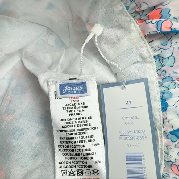 NWT Jacadi Paris Liberty Fabric Pink Floral Print Cotton Hat with Tie - Picture 4 of 4